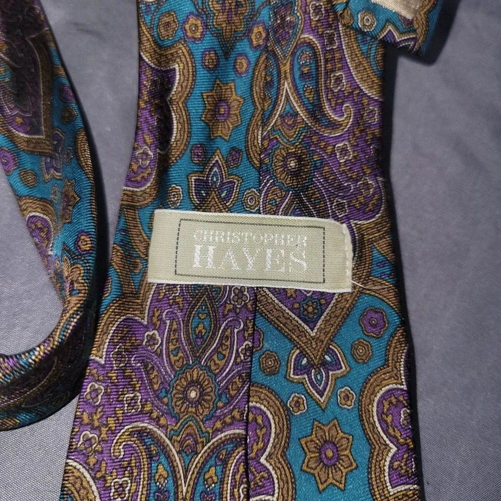 Christopher Hayes Paisley Teal Purple Brown Neck Tie Made in Italy